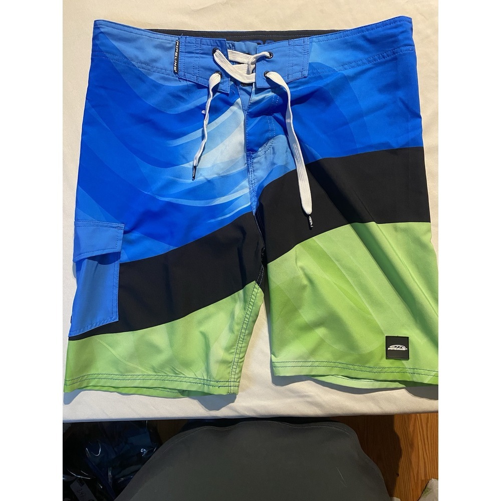 Pipeline Board‎ Shorts Men's 34 Black Blue Green Surfer Beach Quick Dry Hawai'i